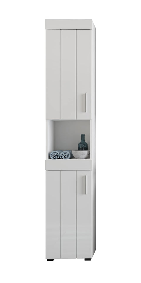 Rootz Snow Tall Bathroom Cabinet - Wood Storage - White - Systematic Organization - Approx. 190x36x32 cm