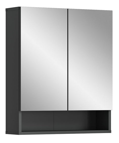 Rootz Bathroom Furniture - Lago Mirror Cabinet - White Matt Front - Gray Melamine Body - Sustainable - 60cm x 71cm x 18cm