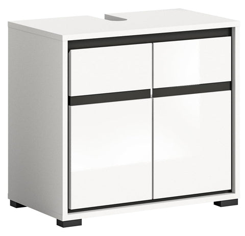 Rootz Bathroom Washbasin Cabinet - Vanity Unit - Storage Organizer - White Gloss - 60cm x 55cm x 34cm