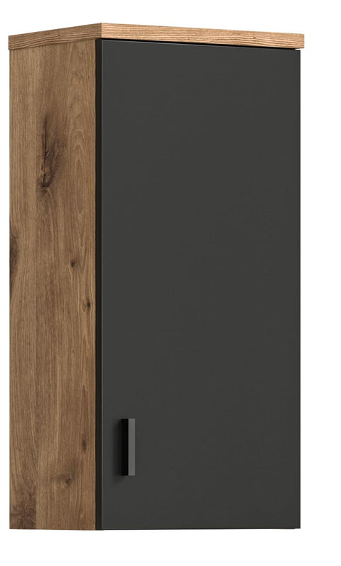 Rootz Grado Wall Cabinet - Bathroom Storage - Wooden Material - Nox Oak/Grey Matt - Timeless Design - 37cm x 75cm x 25cm