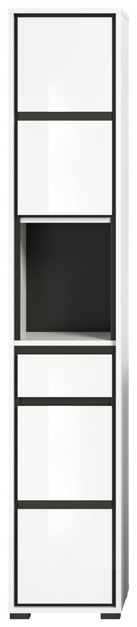Rootz Tall White Gloss Bathroom Cabinet - High Gloss Tall Cupboard - White Bathroom Organizer - 35cm x 190cm x 31cm