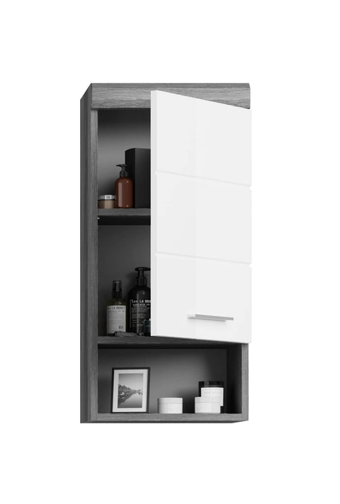 Rootz Narrow Wall Cabinet - Bathroom Furniture - Wood Material - White High-Gloss Front - Smoke Silver Body - 37cm x 79cm x 24cm