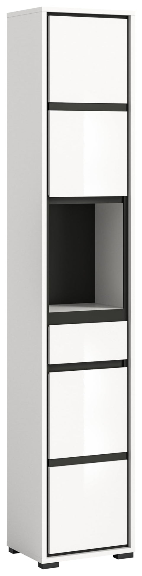 Rootz Tall White Gloss Bathroom Cabinet - High Gloss Tall Cupboard - White Bathroom Organizer - 35cm x 190cm x 31cm