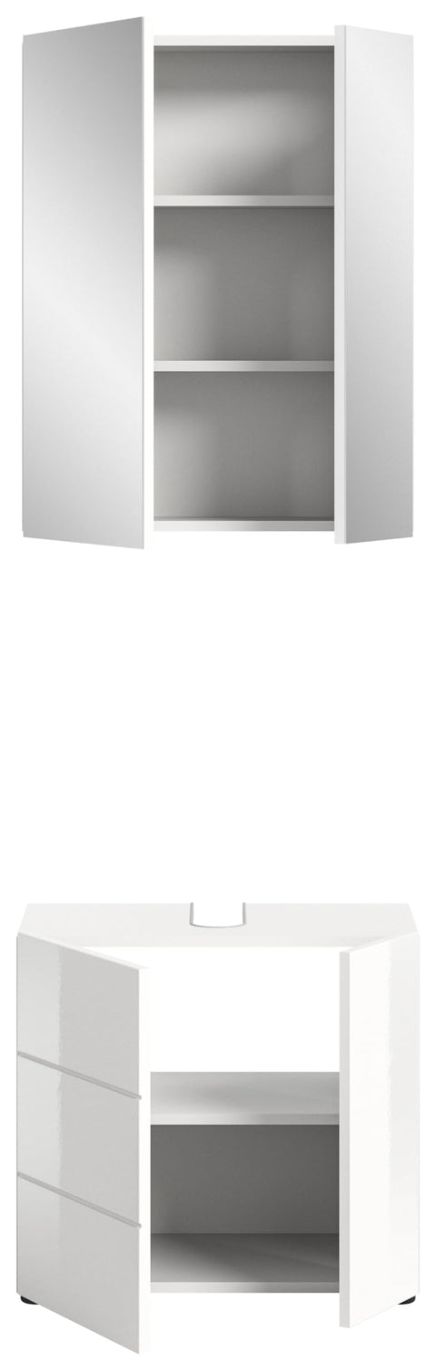 Rootz Vira 2 Piece Set - White Bathroom Furniture - Systemed Vanity - Timeless Design - 60cm x 190cm x 34cm