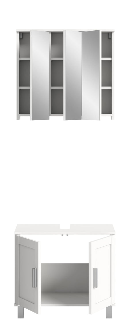 Rootz 2 Piece White Bathroom Furniture Set - Vanity - Sink Base Cabinet - Timeless Design - Modular - Sustainable - Approx. 65x188x35 cm