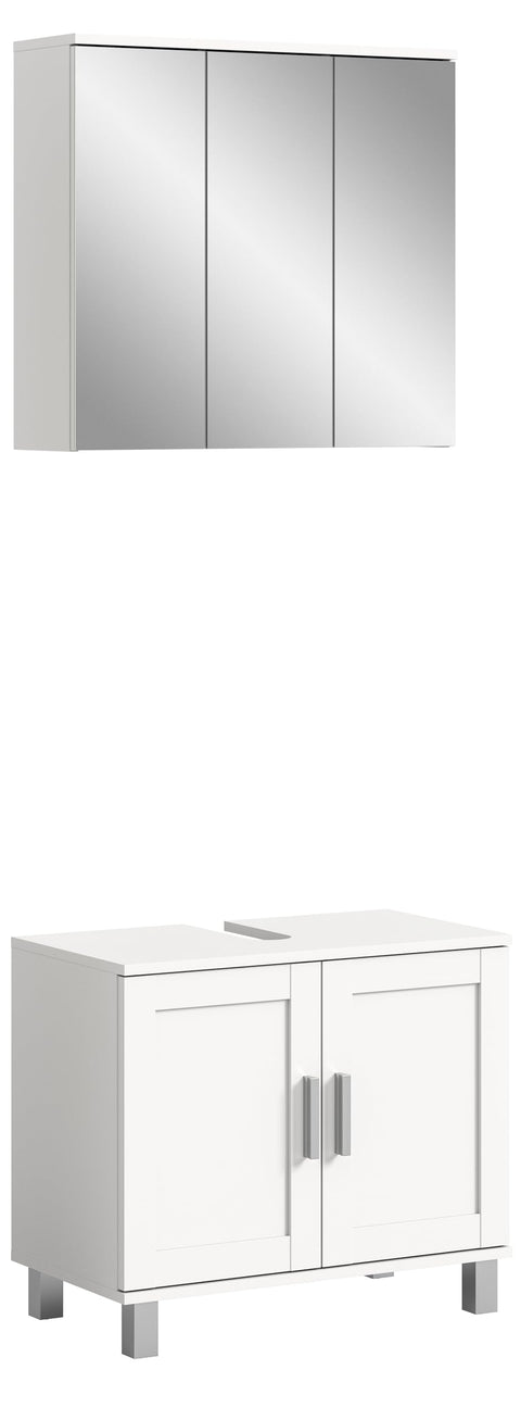 Rootz 2 Piece White Bathroom Furniture Set - Vanity - Sink Base Cabinet - Timeless Design - Modular - Sustainable - Approx. 65x188x35 cm