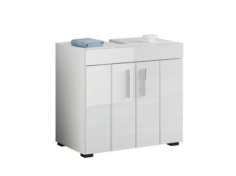 Rootz Solid Wood White Bathroom Cabinet - Vanity Storage - High-gloss Finish - Sustainable Furniture - Approx. 56x60x35 cm