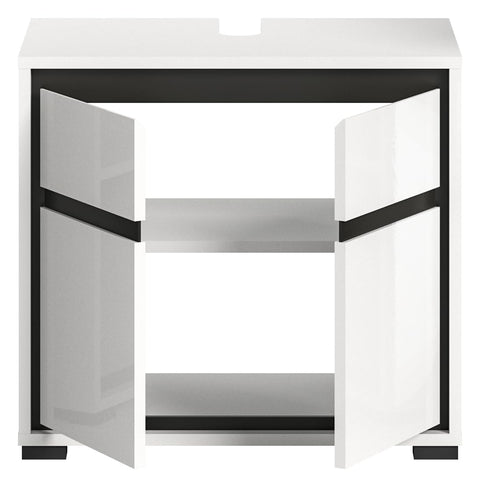 Rootz Bathroom Washbasin Cabinet - Vanity Unit - Storage Organizer - White Gloss - 60cm x 55cm x 34cm