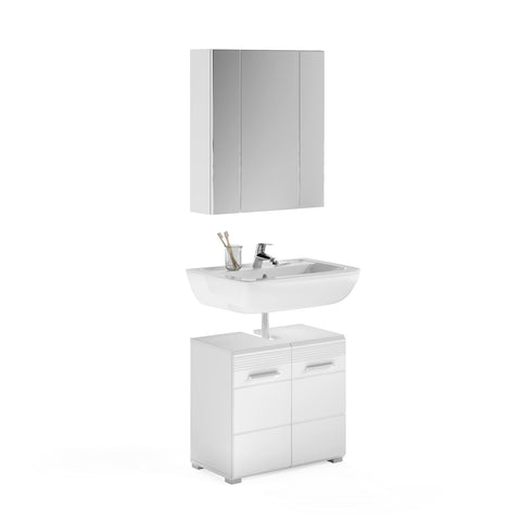Rootz Bathroom Furniture Set - Sink Base Cabinet - Mirror Cabinet - Wood Material - White - Eco-Friendly - 120cm x 50cm x 180cm