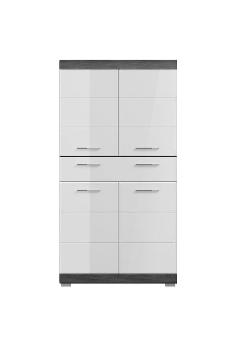 Rootz Bathroom Furniture Set - Wood Material - White High Gloss Front - Smoked Silver Imitation Body - 74 x 141 x 31 cm