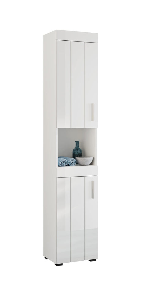 Rootz Snow Tall Bathroom Cabinet - Wood Storage - White - Systematic Organization - Approx. 190x36x32 cm