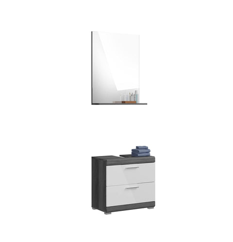 Rootz Bathroom Furniture Set - Vanity Cabinet - Wall Mirror - Wood Material - White High-Gloss Front - Modern Design - FSC Certified - 120cm x 45cm x 60cm