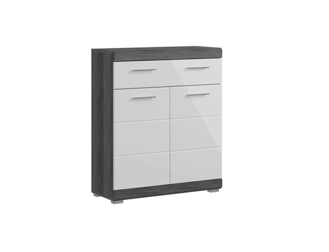 Rootz Bathroom Furniture - Wide Chest of Drawers - Modern Vanity - White High-Gloss - Smoked Silver - 74cm x 88cm x 31cm