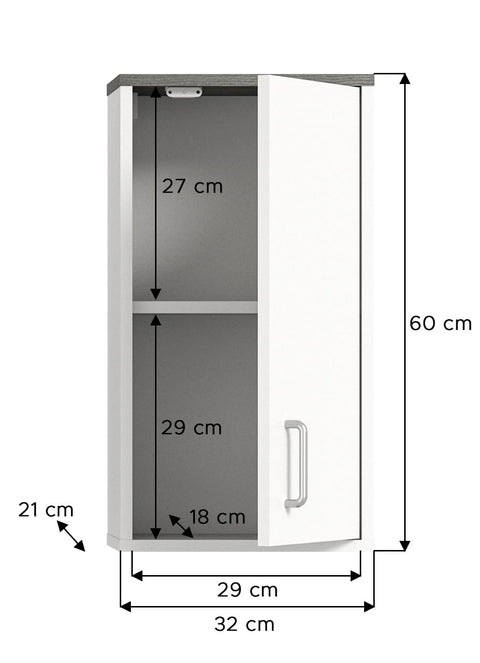 Rootz Los Angeles Wall Cabinet - Wood Material - White - Space-Saving - Approx. 32x60x21 cm. Sustainable - Timeless Design - FSC Certified