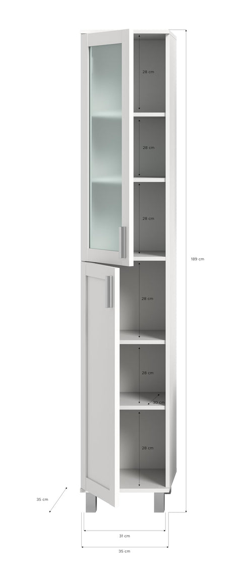 Rootz Tall Bathroom Cabinet - White - Glossy White - Storage Unit - Timeless Design - 35cm x 189cm x 35cm