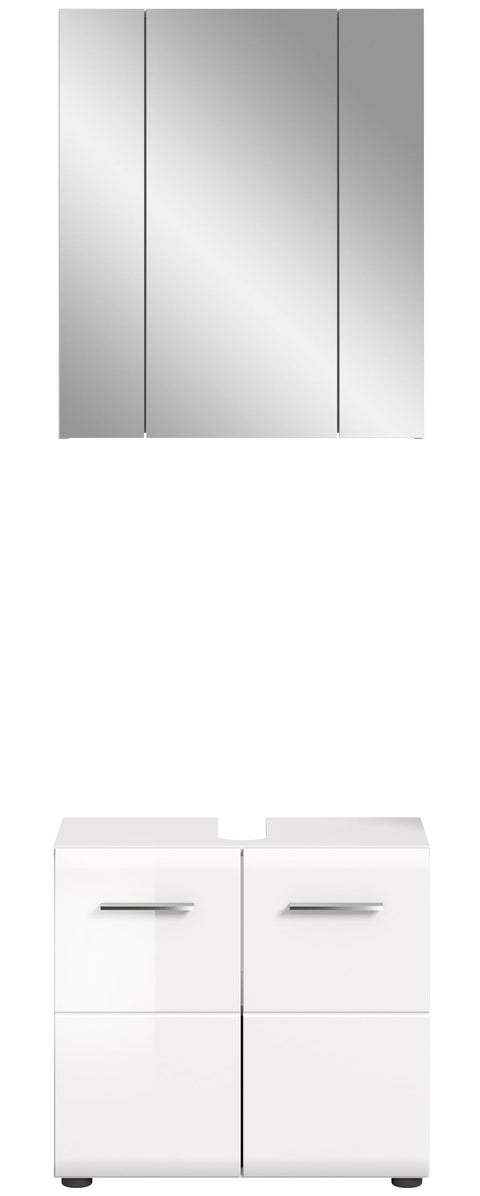 Rootz 2-Piece Set White High Gloss Bathroom Furniture - Vanity Set - Glossy Finish - Space-Saving - 60cm x 190cm x 32cm