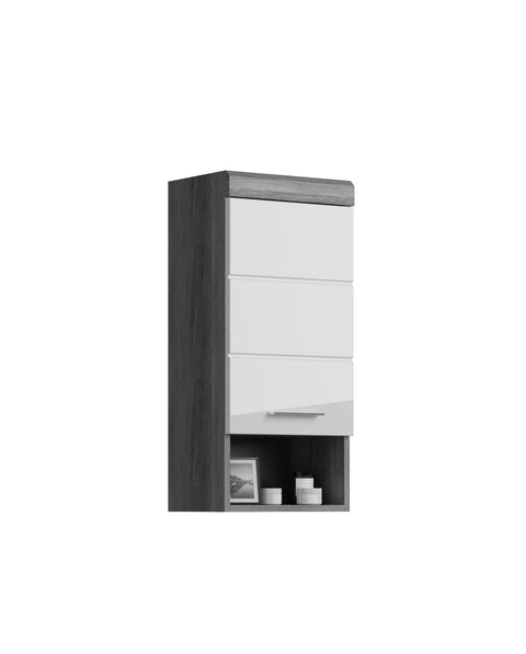 Rootz Narrow Wall Cabinet - Bathroom Furniture - Wood Material - White High-Gloss Front - Smoke Silver Body - 37cm x 79cm x 24cm