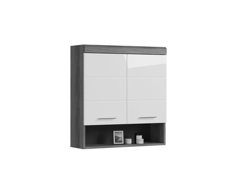 Rootz Bathroom Furniture  - Wall Cabinet - Wood Material - White High-Gloss Front - Smoke Silver Body - 74cm x 79cm x 24cm