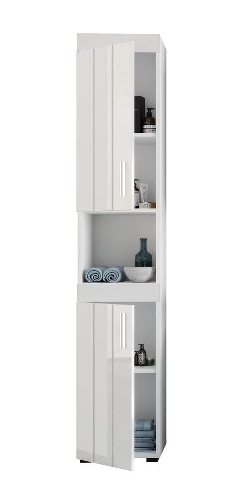 Rootz Snow Tall Bathroom Cabinet - Wood Storage - White - Systematic Organization - Approx. 190x36x32 cm