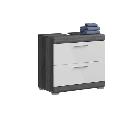 Rootz Bathroom Cabinet - Wood Material - White High-Gloss - Smoked Silver - 60cm x 56cm x 34cm