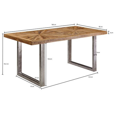 Rootz Rustic Dining Table - Mango Wood Table - Metal Legs - Handcrafted - High Stability - 180cm x 76.5cm x 90cm