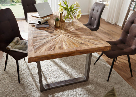 Rootz Rustic Dining Table - Mango Wood Table - Metal Legs - Handcrafted - High Stability - 180cm x 76.5cm x 90cm