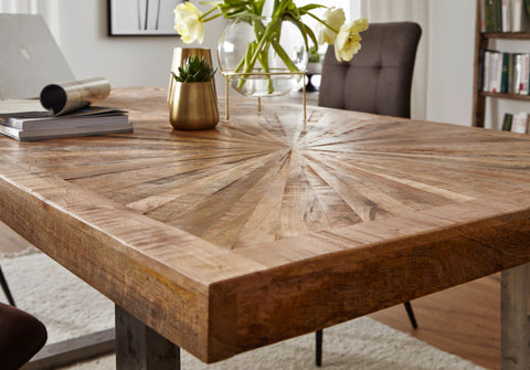 Rootz Rustic Dining Table - Mango Wood Table - Metal Legs - Handcrafted - High Stability - 180cm x 76.5cm x 90cm