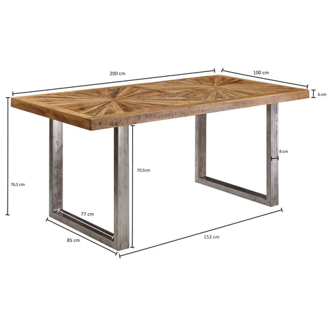 Rootz Rustic Dining Table - Mango Wood Table - Metal Legs - Handcrafted - High Stability - 200cm x 76.5cm x 100cm