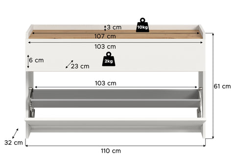 Rootz Shoe Cabinet - Footwear Storage - Shoe Organizer - Sustainably Made - 61x110x32cm - White & Artisan Brown Imitation