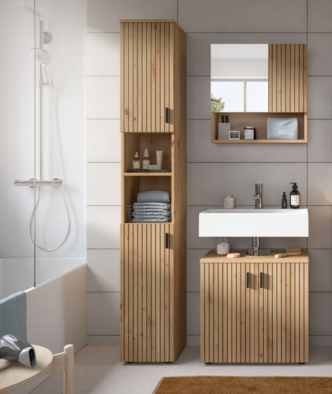 Rootz 3 Piece Bathroom Set - Vanity Unit - Mirror Cabinet - Easy-Care Front - 105x192x30 cm