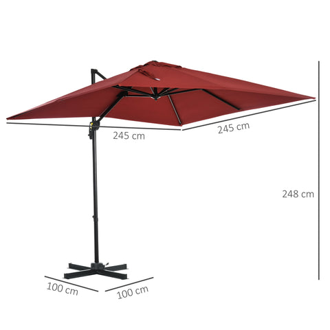 Rootz Displaced Square Parasol - Patio Umbrella - Garden Canopy - UV Protected - 2.45L x 2.45W x 2.48H m - Red