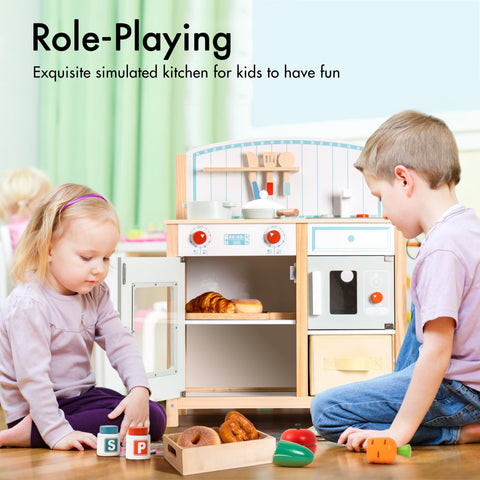Rootz Wooden Kitchen Playset - Kids Cooking Set - Pretend Play Kitchen - Eco-Friendly - Non-Toxic - Imagination Booster - 76 x 38 x 102 cm