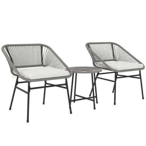 Rootz 3-Part Outdoor Set - Patio Furniture - Rattan Seating - Weatherproof - Steel Frame - Table: Ø45x46cm, Chairs: 63x65x76cm, Cushions Included