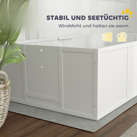 Rootz Dog Litter Box - Whelping Box - Puppy Run - Adjustable Entrances - Pine & MDF - 196 x 96 x 48 cm - White