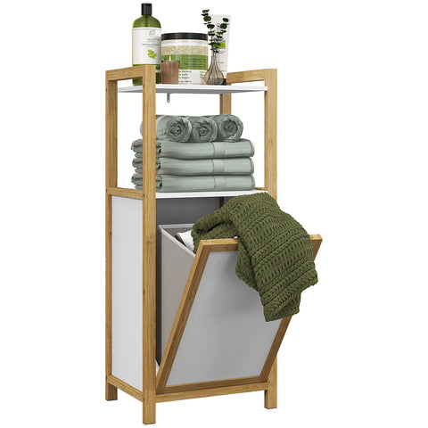 Rootz Bamboo Bathroom Cabinet - Laundry Basket - Floor Cabinet - Space Saving - 2 Shelves - 40L x 30W x 95H cm