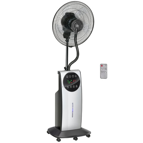 Rootz 2-in-1 Ventilator - Pedestal Fan - Mist Fan - Adjustable Mist Levels - Aromatherapy Compatible - Programmable Timer - Ø 44.5 x 135H cm - Silver + Black