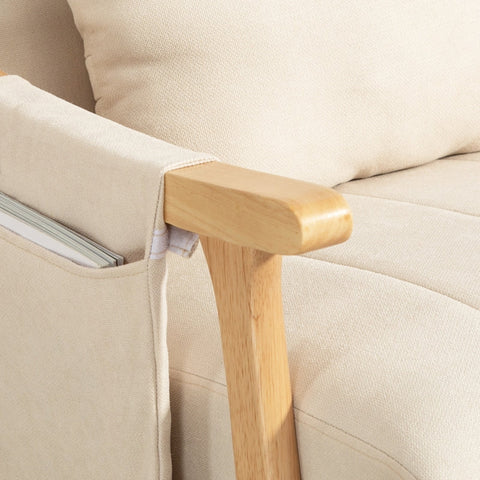 Rootz Rocking Chair - Nursing Chair - Relaxation Chair - Beige Linen Look - Wide Seat - Soft Padding - Beech Frame - 65cm x 90cm x 98cm