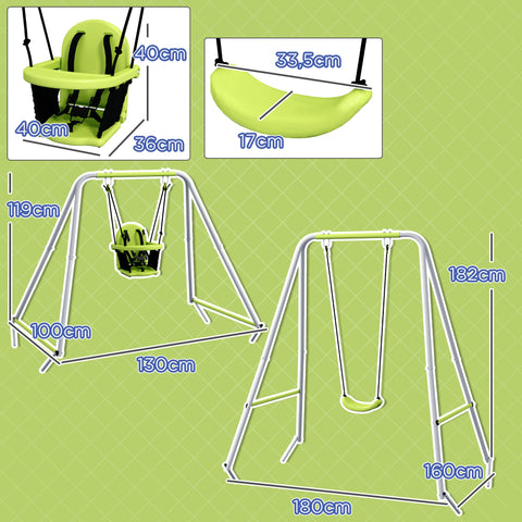 Rootz 2-in-1 Baby Swing - Children's Swing - Playground Seat - 5-Point Safety Belt - 180cm x 160cm x 182cm