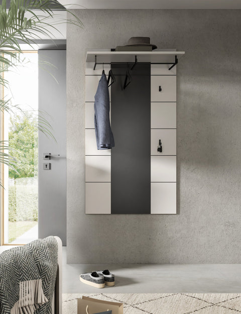 Rootz White Hallway Panel - Coat Rack - Entryway Organizer - Easy-Care Surface - 80cm x 141cm x 29cm
