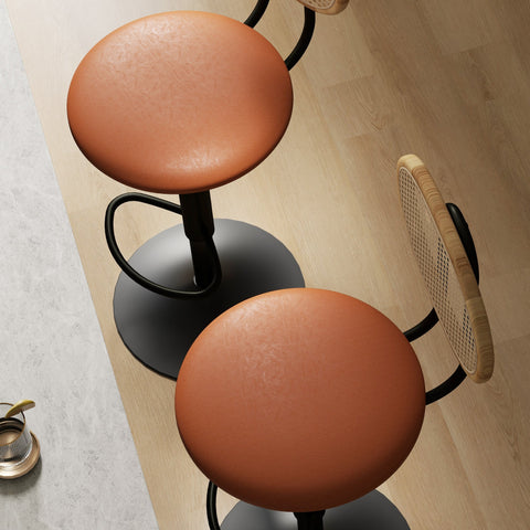 Rootz 2 Piece Set Rattan Bar Stools - Adjustable Stools - Swivel Stools - Comfort & Style - 40.5cm x 52cm x 92-113.5cm