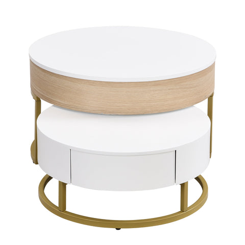 Rootz Gold-Plated Nesting Table Set - Height-Adjustable Coffee Table - Versatile Side Table - Stylish Storage - 70x70x42/56.5cm + 60x60x24cm