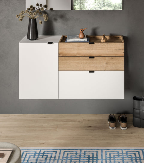 Rootz Hanging Chest of Drawers - Wall-Mounted Storage - White Imitation - Ample Storage - 120x64x37cm