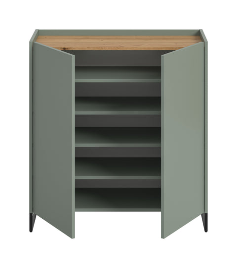 Rootz Shoe Cabinet - Footwear Storage - Shoe Organizer - Quick Assembly - Green and Brown - 97x90x38 cm