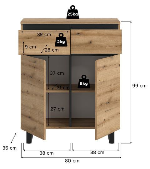 Rootz Chest of Drawers - Storage Organizer - Dresser - Durable Design - 80x99x36 cm - Brown and Black