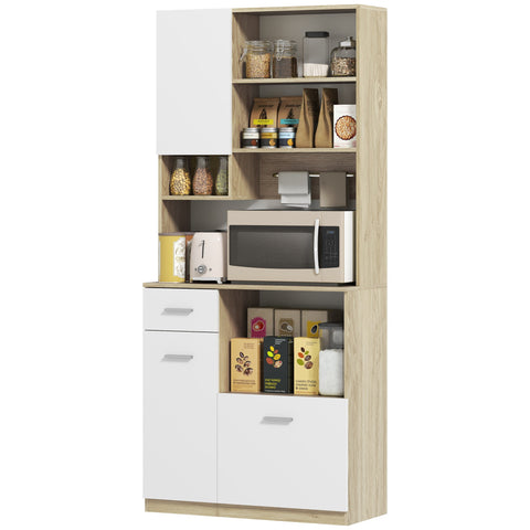 Rootz Modern Kitchen Storage Cabinet - Dining Room Buffet - Adjustable Shelves - Elegant Design - 80cm x 35cm x 180cm - White, Brown Finish