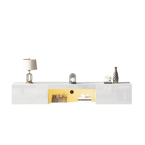 Rootz High-Gloss Wall Cabinet - TV Console - Entertainment Unit - LED Lighting & Bluetooth - 160 x 31 x 22cm