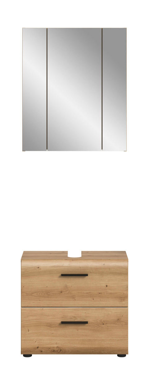 Rootz Bathroom Combination Set - Vanity Cabinet - Mirror Cabinet - Brown Finish - Space-saving Design - 60x185x30 cm