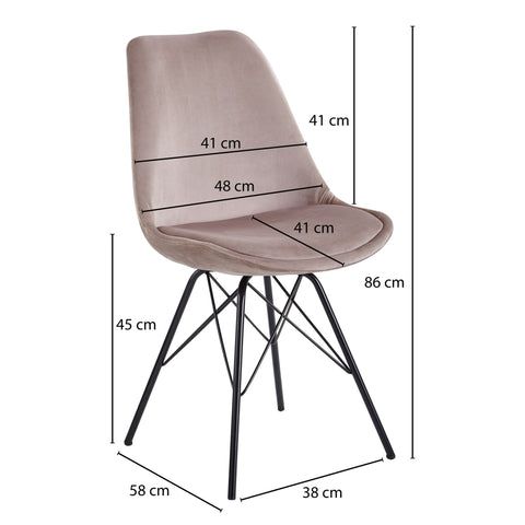 Rootz 2 Piece Set Dining Chairs - Kitchen Chairs - Velvet Upholstery - Sturdy Metal Legs - 48cm x 86cm x 58cm