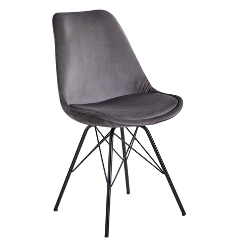 Rootz Set of 2 Modern Dining Chairs - Scandinavian Design - Velvet Seat Cushion - Sturdy Metal Legs - Gray and Black - 48cm x 86cm x 58cm - Prevents Floor Scratching - Comfortable Sitting - Secure Stand
