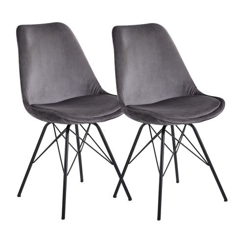 Rootz Set of 2 Modern Dining Chairs - Scandinavian Design - Velvet Seat Cushion - Sturdy Metal Legs - Gray and Black - 48cm x 86cm x 58cm - Prevents Floor Scratching - Comfortable Sitting - Secure Stand